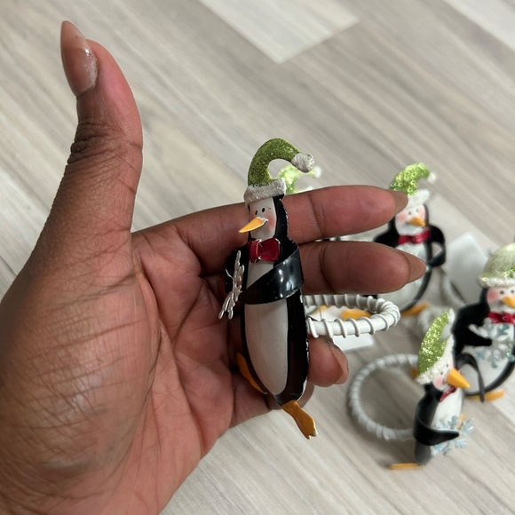 Holiday Penguin Napkin Rings Black, White, Green Holiday Christmas Set 6 - Picture 7 of 7
